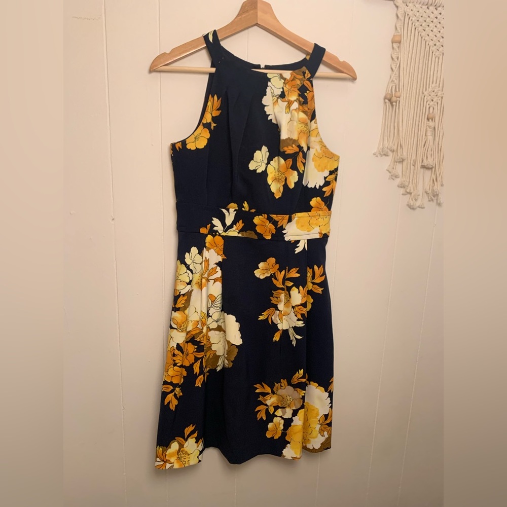 Dress Barn Floral Navy and Yellow Dress